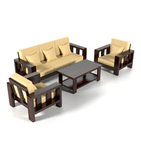 Zyvora 5 Seater Solid Wood Sofa (Walnut Finish)