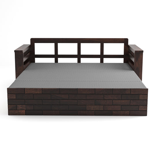 Bralor Solid Sheesham Wooden 3 Seater Sofa Cum Bed (Walnut  Finish)