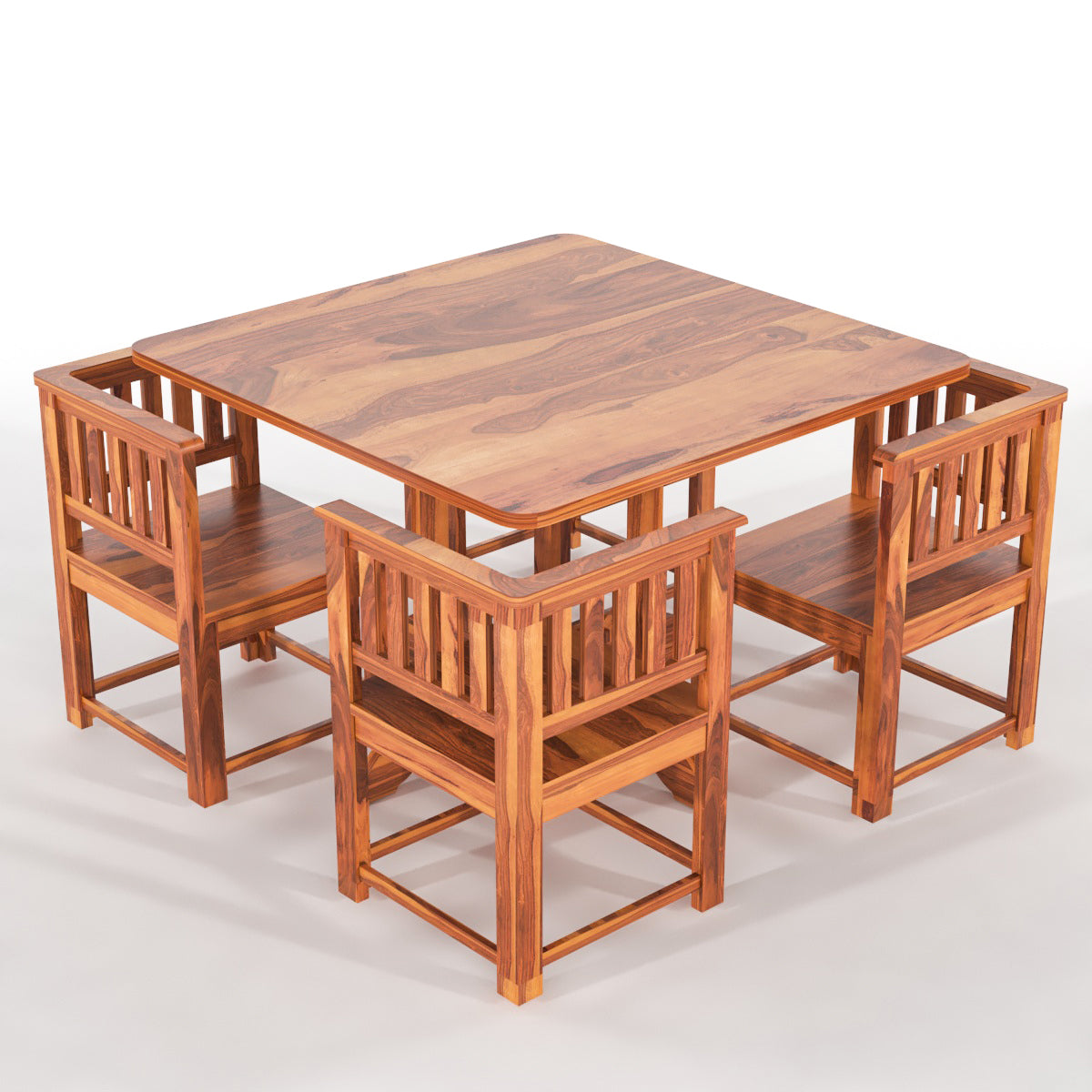 Virello Sheesham Wood Dining Set 4 Seater (Honey Finish)