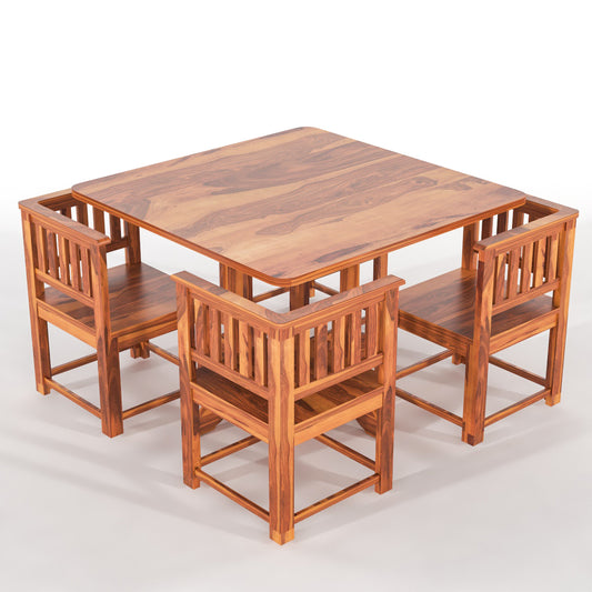 Virello Sheesham Wood Dining Set 4 Seater (Honey Finish)