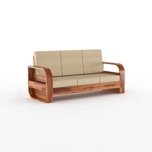 Curve 3 Seater Solid Wood Sofa (Honey Finish)