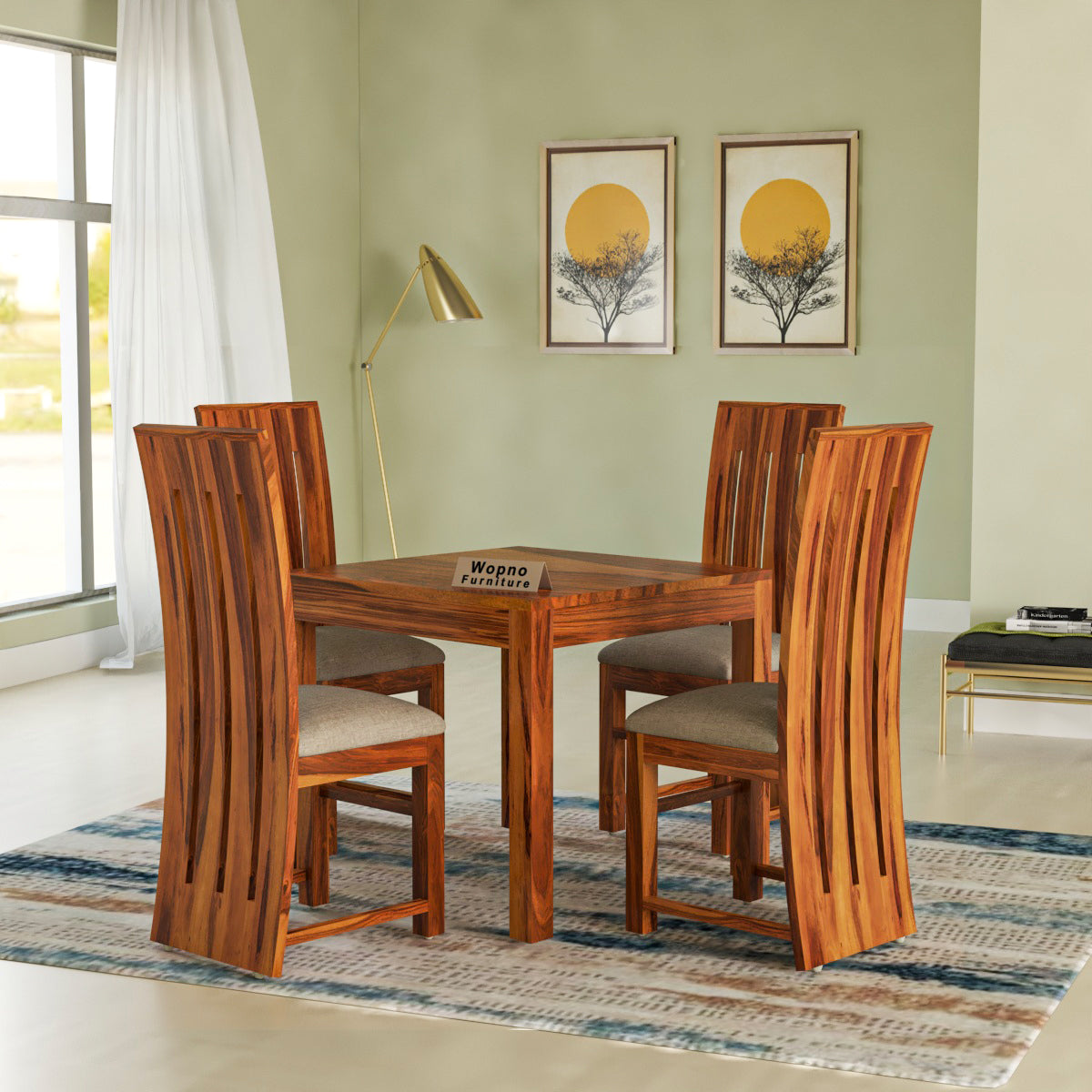 Zephora Sheesham Wood Dining Set 4 Seater (Honey Finish)