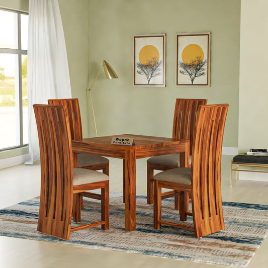 Zephora Sheesham Wood Dining Set 4 Seater (Honey Finish)