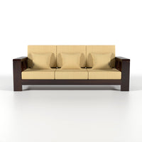Zyvora 3 Seater Solid Wood Sofa (Walnut Finish)