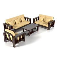 Zyvora 6 Seater Solid Wood Sofa (Walnut Finish)