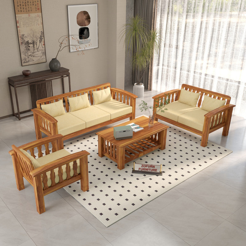 Raiden 6 Seater Solid Wood Sofa (Honey Finish)