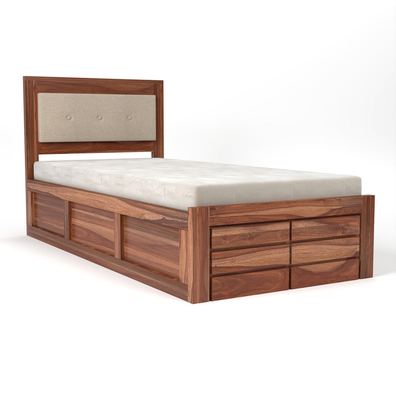 Niozniaorin Sheesham Wood Single Size Bed Without Storage (Honey Finish)