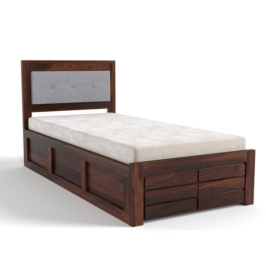 Niozniaorin Sheesham Wood Single Size Bed Without Storage (Walnut Finish)