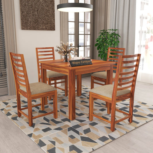 Lorveth Sheesham Wood Dining Set 4 Seater 34x34x30 (Honey Finish)