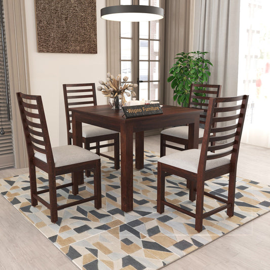 Lorveth Sheesham Wood Dining Set 4 Seater 34x34x30 (Walnut Finish)