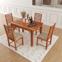 Lorveth Sheesham Wood Dining Set 4 Seater 45x45x30 (Honey Finish)