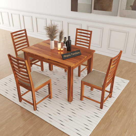 Lorveth Sheesham Wood Dining Set 4 Seater 45x45x30 (Honey Finish)