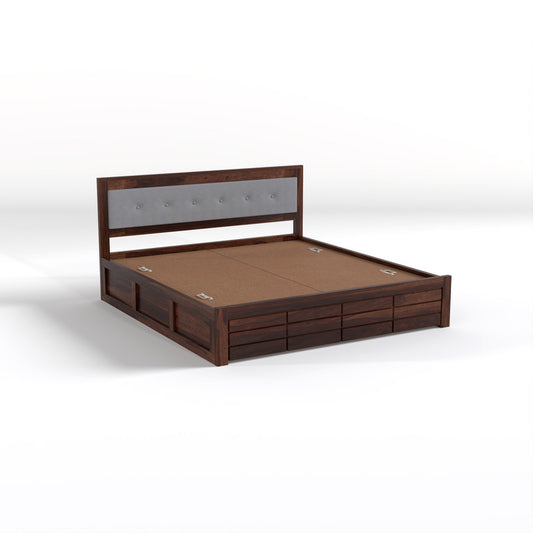 Voilmieth Sheesham Wood Queen Size Bed With Storage (Walnut Finish)