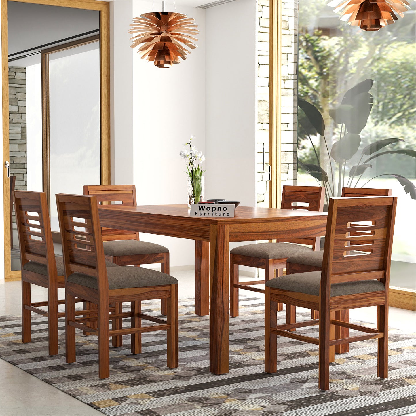 Solvian Sheesham Wood Dining Set 6 Seater (Honey Finish)