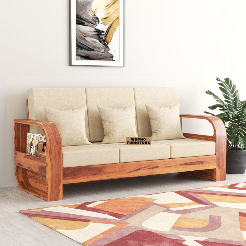 Curve 3 Seater Solid Wood Sofa (Honey Finish)