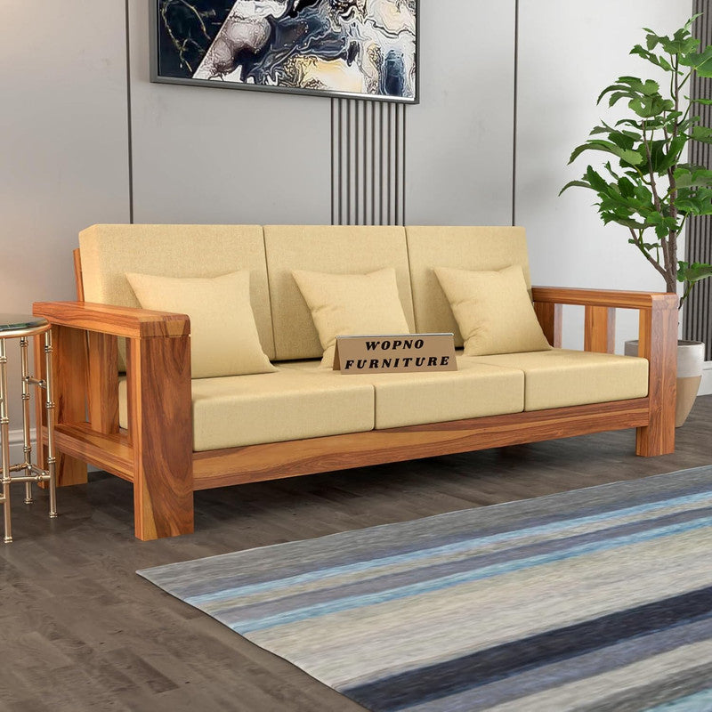 Zyvora 3 Seater Solid Wood Sofa (Honey Finish)