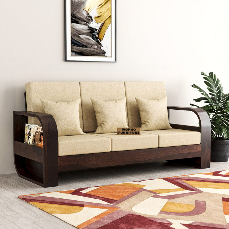 Curve 3 Seater Solid Wood Sofa (Walnut Finish)