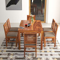 Solvian Sheesham Wood Dining Set 6 Seater (Honey Finish)