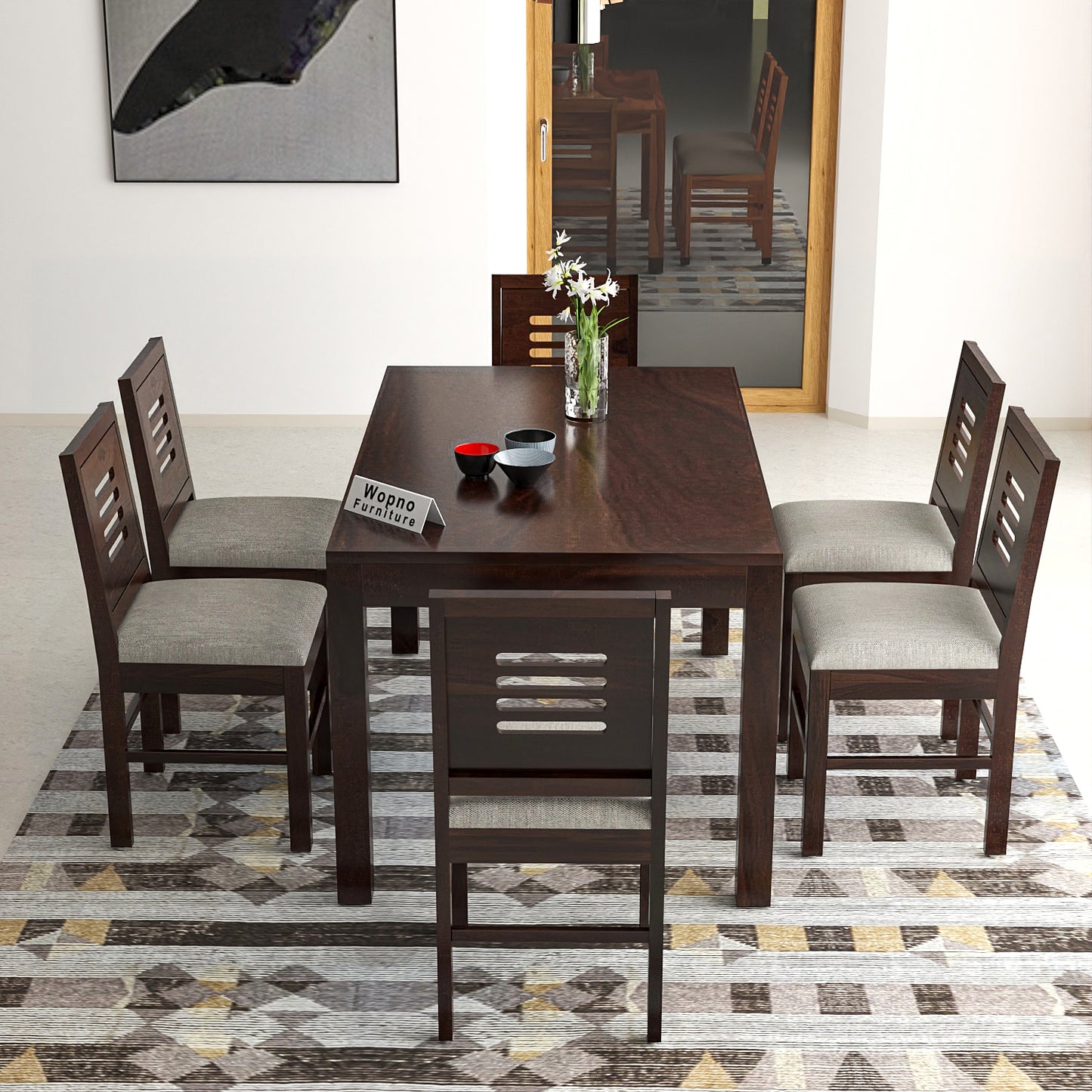 Solvian Sheesham Wood Dining Set 6 Seater (Walnut Finish)