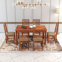 Lorveth Sheesham Wood Dining Set 6 Seater (Honey Finish)