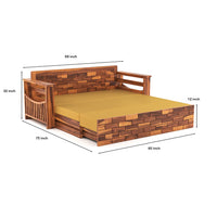 Zelric Solid Sheesham Wooden 3 Seater Sofa Cum Bed  (Honey Finish ) Cushion -color:(Beige)