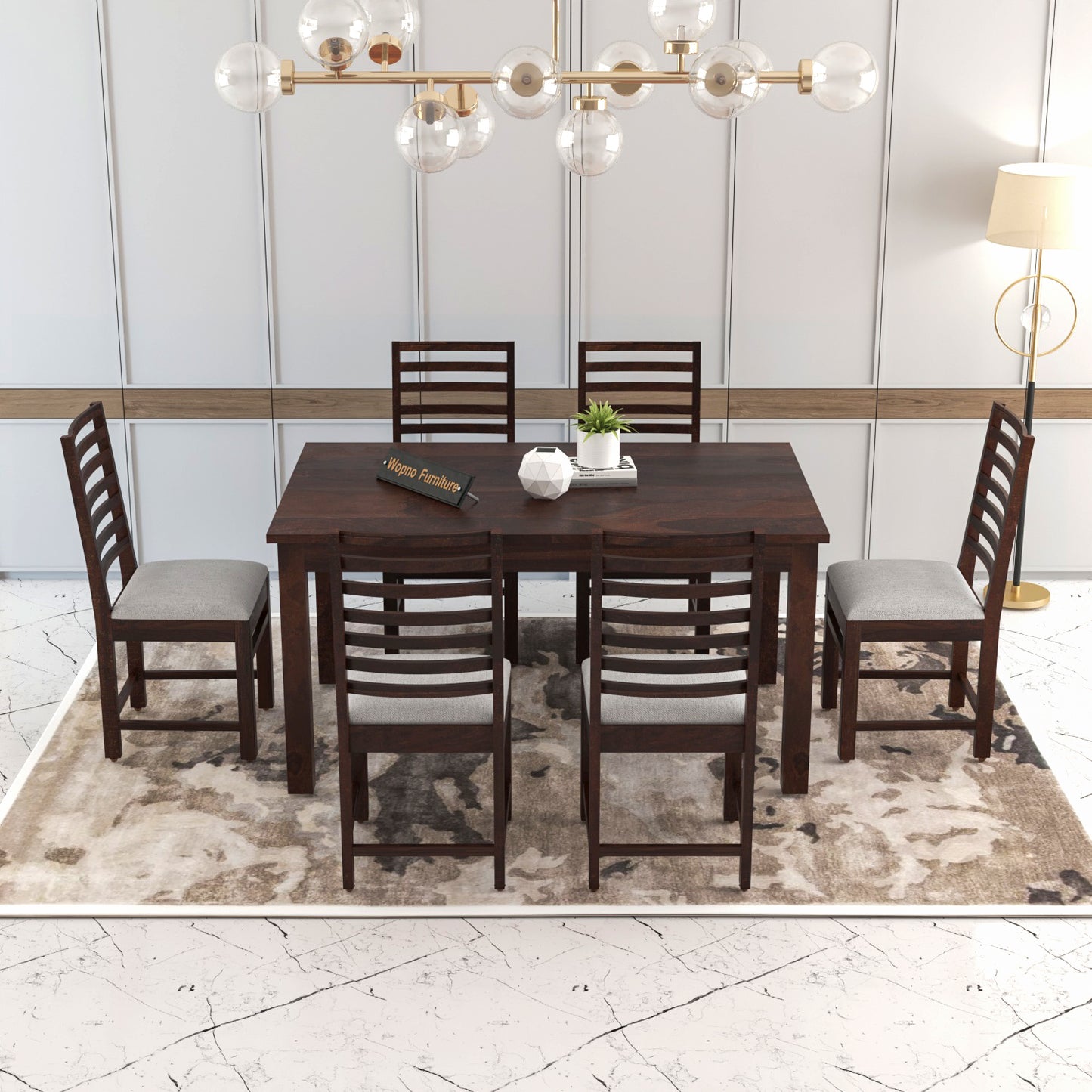 Lorveth Sheesham Wood Dining Set 6 Seater (Walnut Finish)