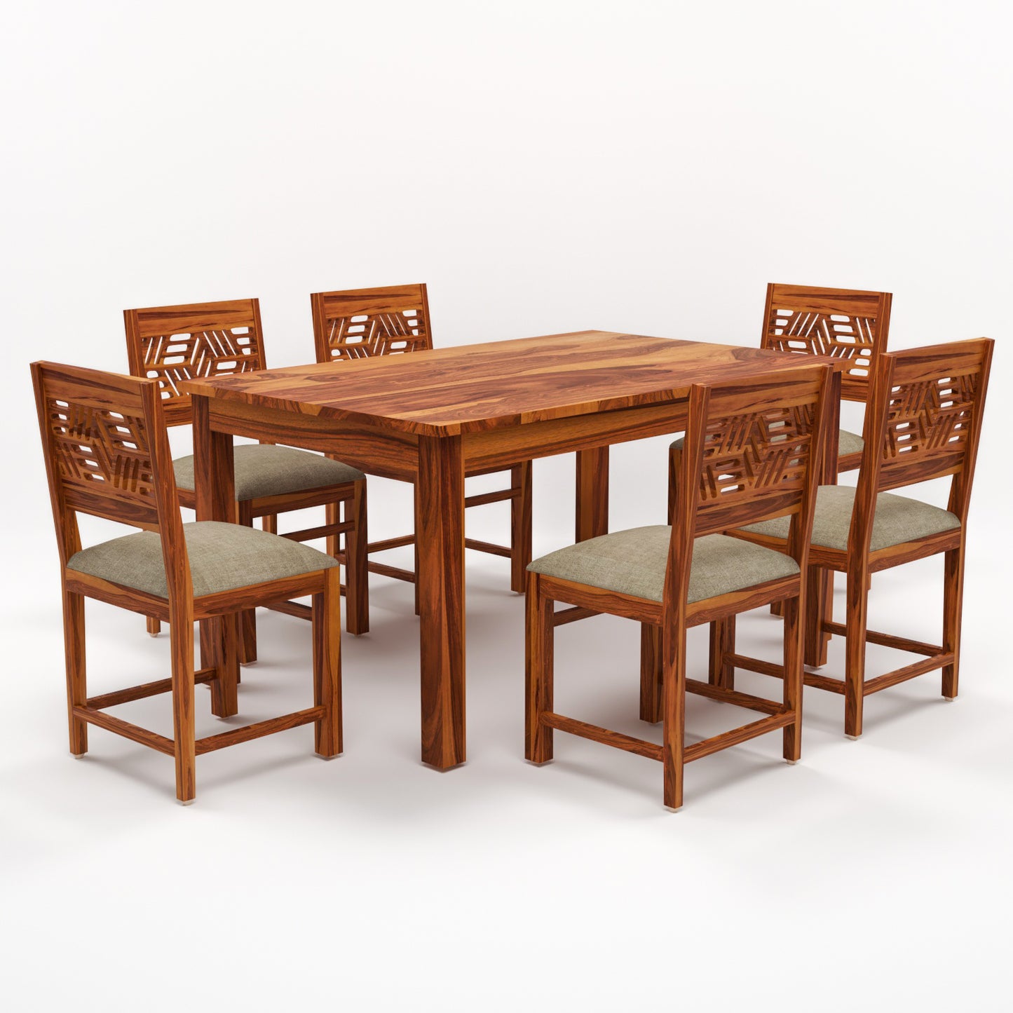 Morvex Sheesham Wood Dining Set 6 Seater (Honey Finish)