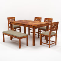 Morvex Sheesham Wood Dining Set 6 Seater With Bench (Honey Finish)