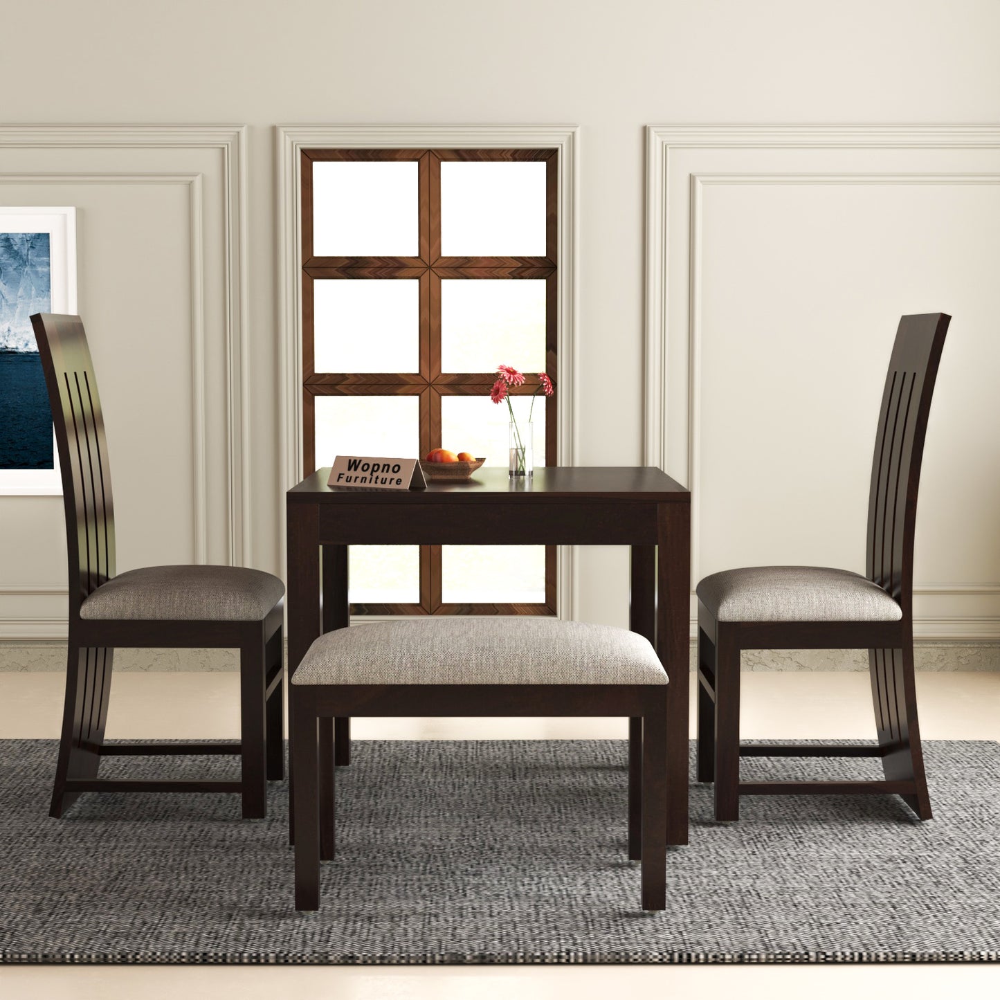Zephora Sheesham Wood Dining Set 4 Seater With Bench (Walnut Finish)