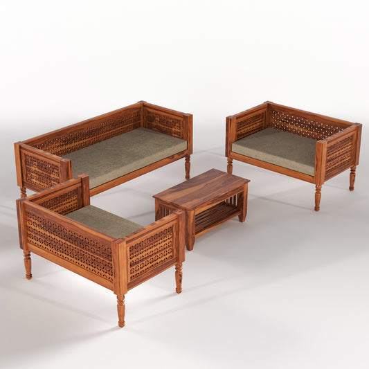 Drivor Solid Sheesham Wooden 7 Seater Sofa Set (Honey Finish)