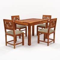 Morvex Sheesham Wood Dining Set 4 Seater 45x45x30 (Honey Finish)