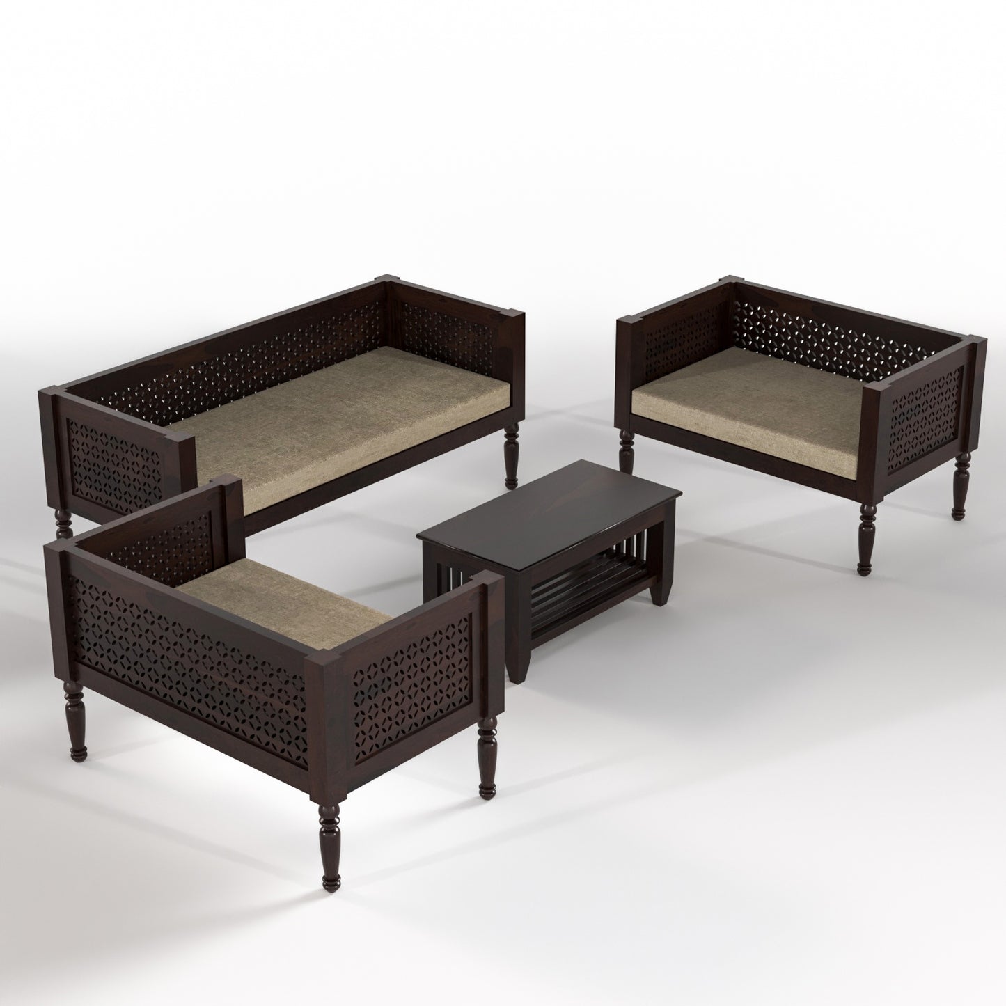 Ulnor Solid Sheesham Wooden 6 Seater Sofa Set (Walnut Finish)