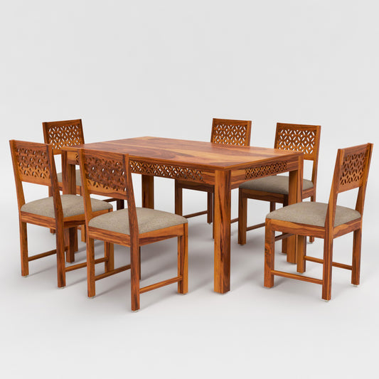 Velora Sheesham Wood Dining Set 6 Seater (Honey Finish)