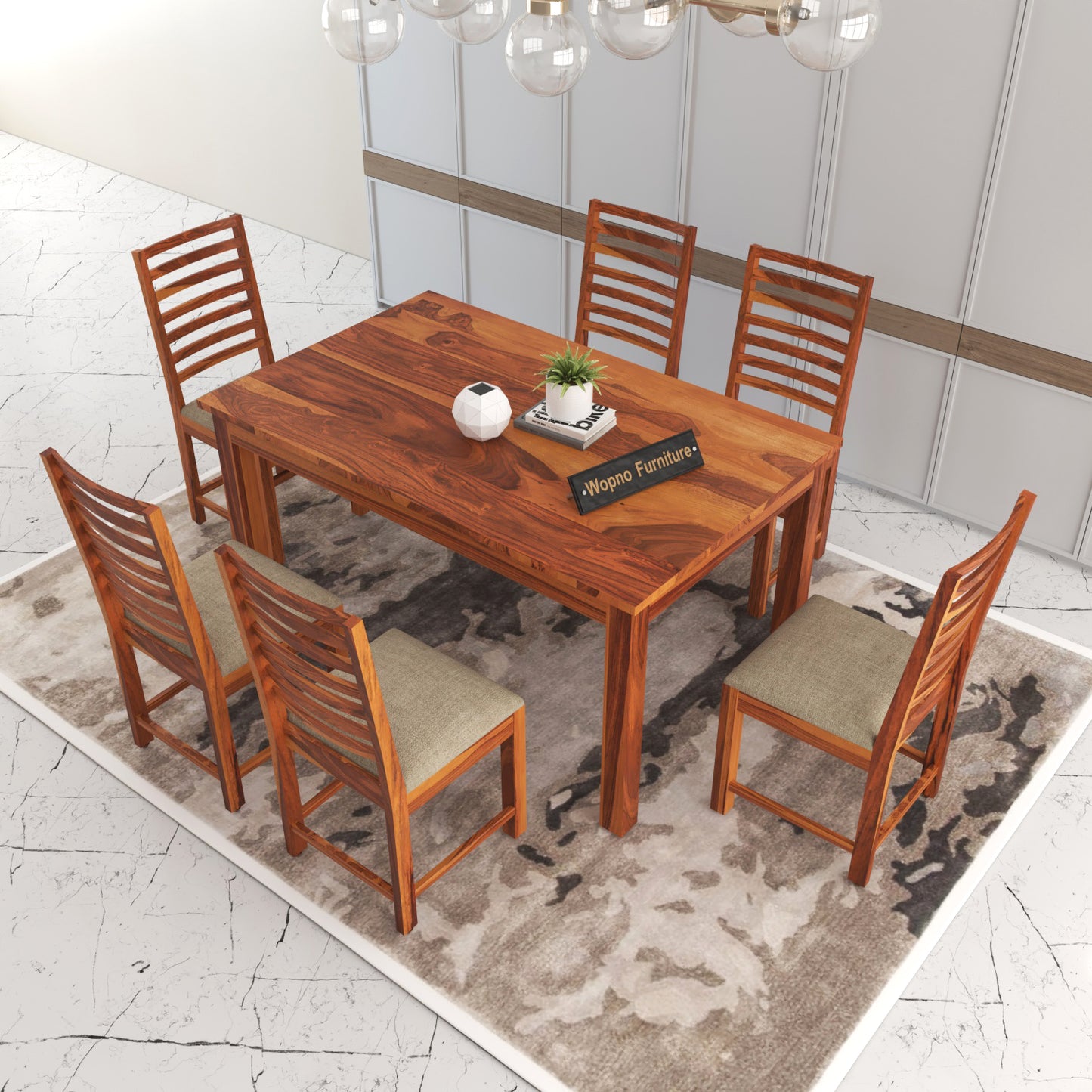 Lorveth Sheesham Wood Dining Set 6 Seater (Honey Finish)