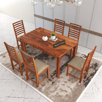 Lorveth Sheesham Wood Dining Set 6 Seater (Honey Finish)