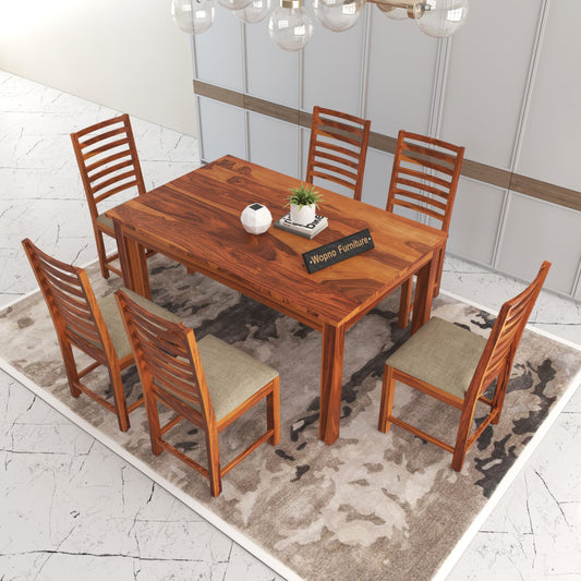 Lorveth Sheesham Wood Dining Set 6 Seater (Honey Finish)