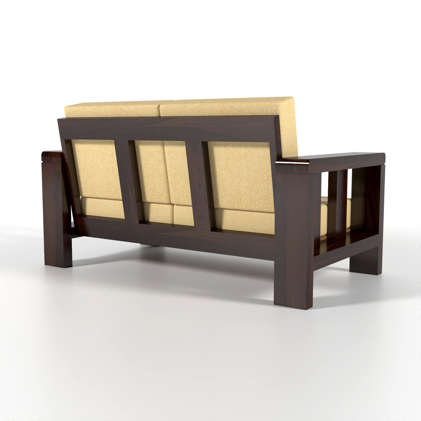 Zyvora 2 Seater Solid Wood Sofa (Walnut Finish)