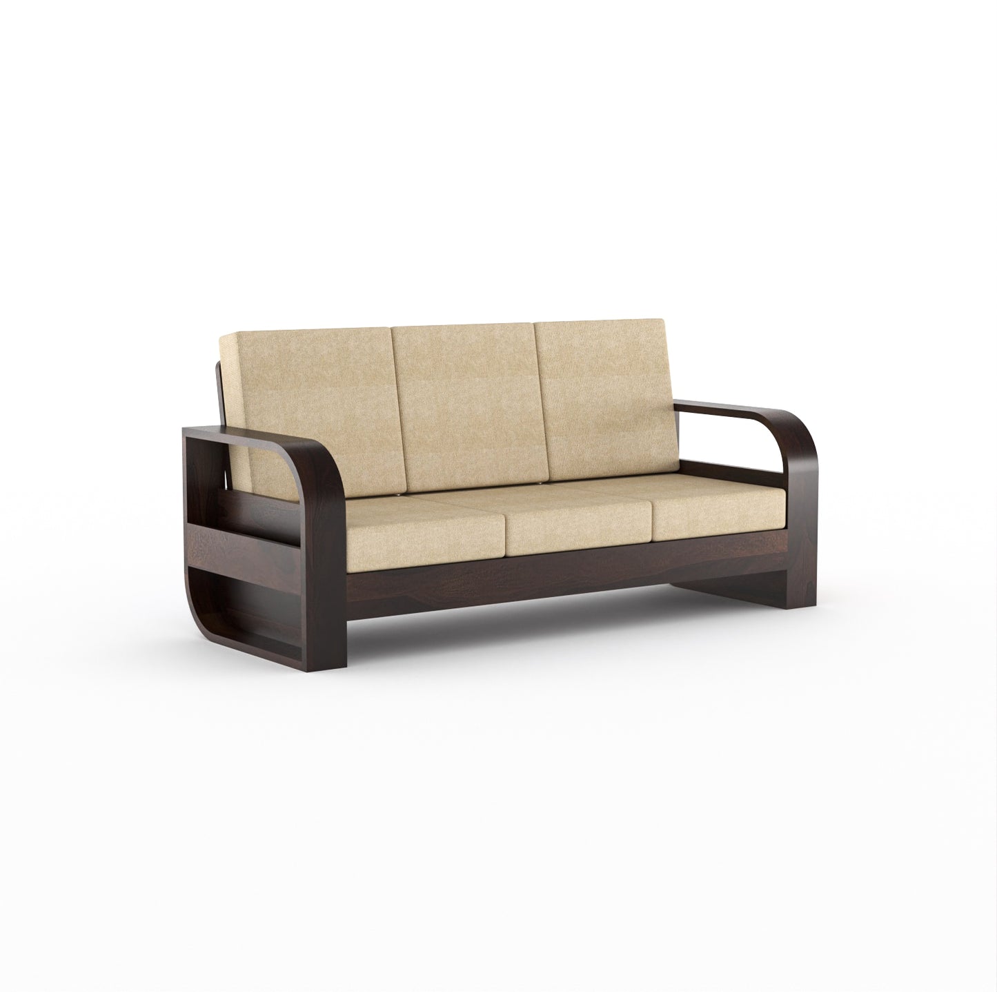 Curve 3 Seater Solid Wood Sofa (Walnut Finish)