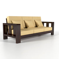 Zyvora 3 Seater Solid Wood Sofa (Walnut Finish)