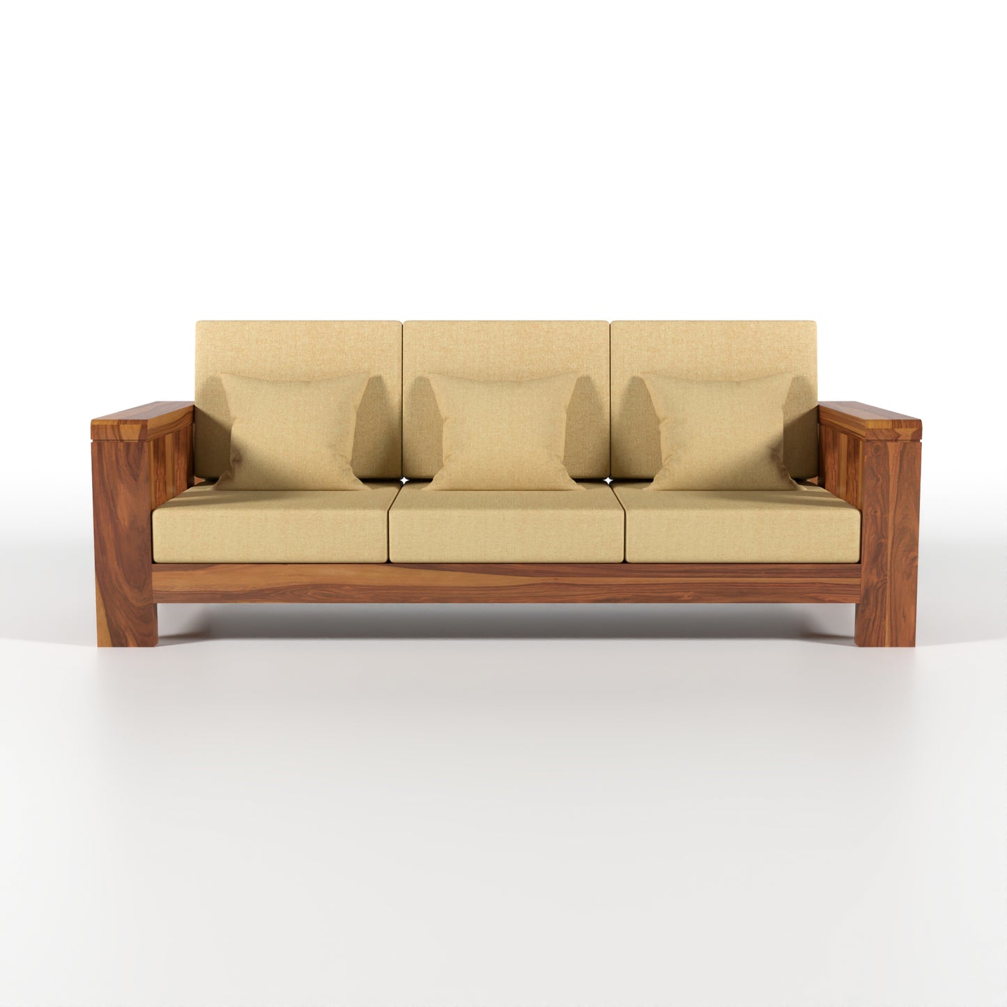 Zyvora 6 Seater Solid Wood Sofa (Honey Finish)