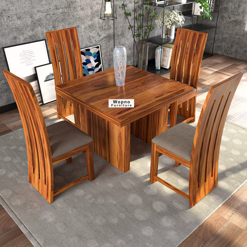 Zephora Hollo Sheesham Wood Dining Set 4 Seater (Honey Finish)