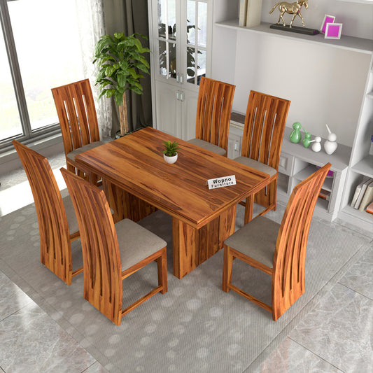 Zephora Hollo Sheesham Wood Dining Set 6 Seater (Honey Finish)