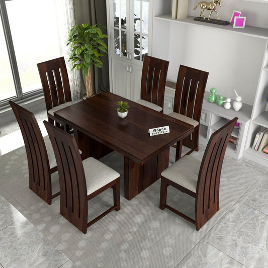 Zephora Hollo Sheesham Wood Dining Set 6 Seater (Walnut Finish)
