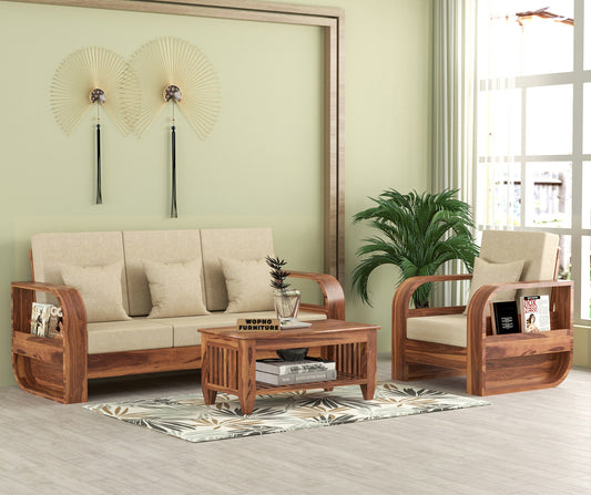 Curve 4 Seater Solid Wood Sofa (Honey Finish)