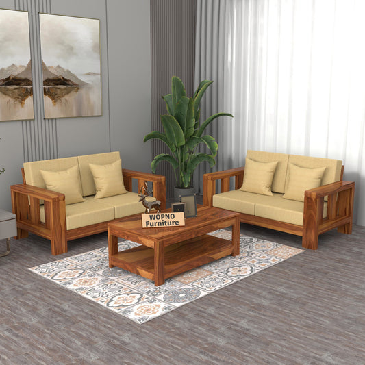Zyvora 4 Seater Solid Wood Sofa (Honey Finish)