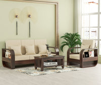 Curve 4 Seater Solid Wood Sofa (Walnut Finish)