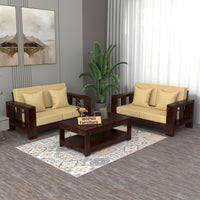 Zyvora 4 Seater Solid Wood Sofa (Walnut Finish)