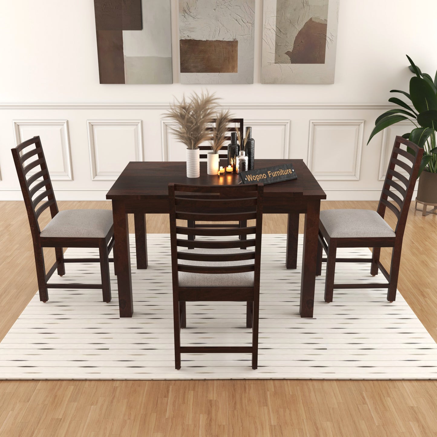 Lorveth Sheesham Wood Dining Set 4 Seater 45x45x30 (Walnut Finish)