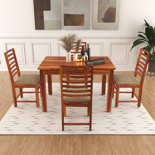 Lorveth Sheesham Wood Dining Set 4 Seater 45x45x30 (Honey Finish)