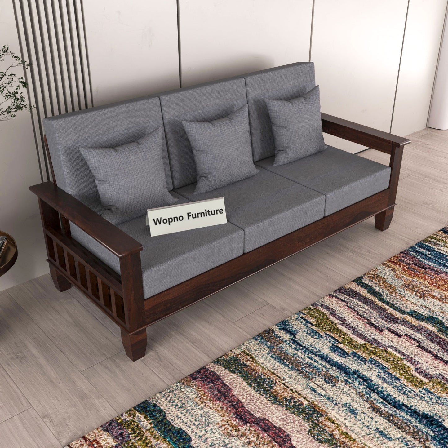 Veltra Solid Sheesham Wooden 3  Seater Sofa Set (Walnut Finish)